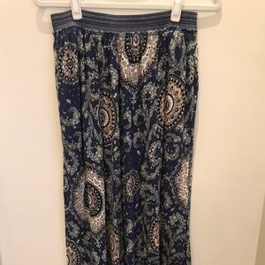 Long Blue Green Patterned Cotton Skirt